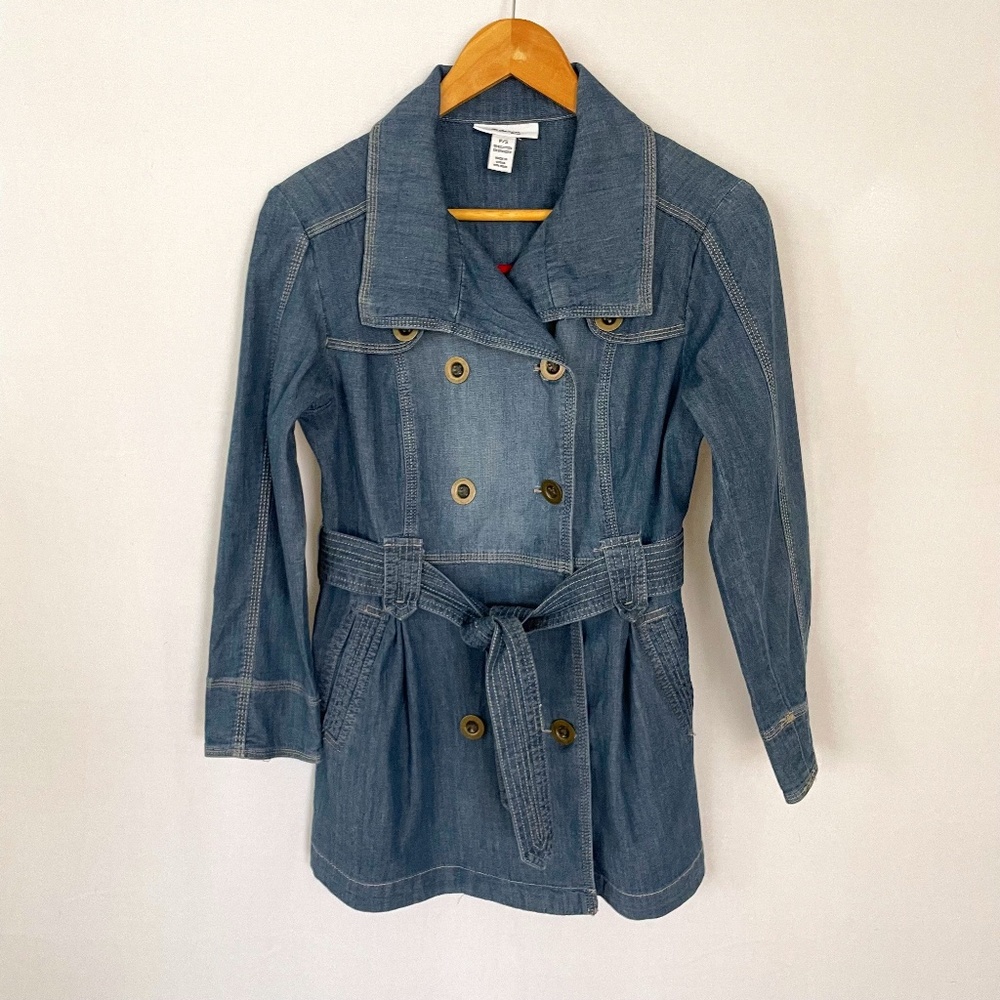Style & Co. Women's Small Blue Jean Denim Belted Peacoat Cotton